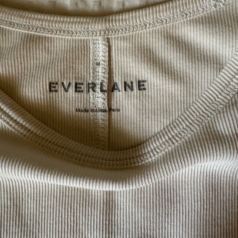 Everlane White Pima Micro Rib Crew Tee Ribbed Knit Top